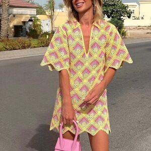 Zara Bloggers Fave Crochet Summer Dress with Flowers and collar